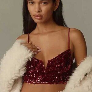 New S By Anthropologie The Eve sequin bralette in Dark Red Bra